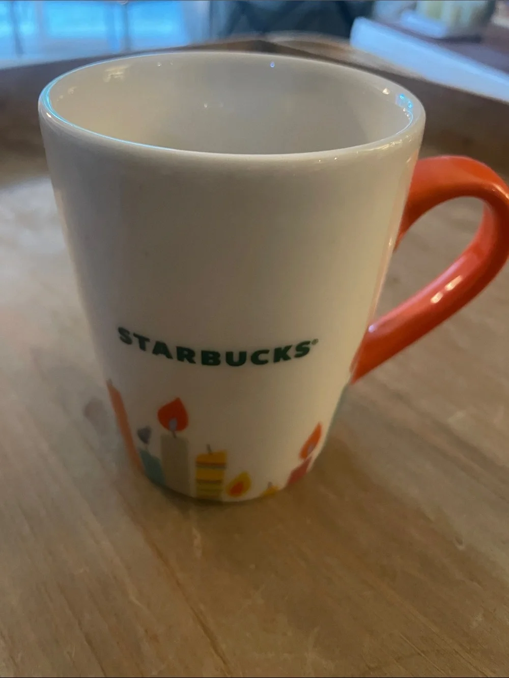 Starbucks Happy Birthday 10oz 2020 White Mug with Orange Handle and Candle Motif